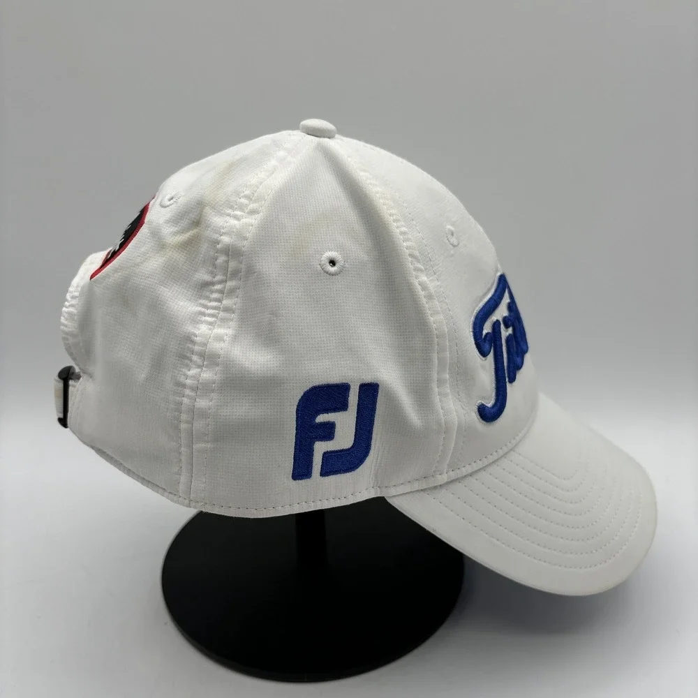 Titleist Footjoy FJ Pro V1 Strapback Embroidered Logo Golf‎ Hat Cap White Blue